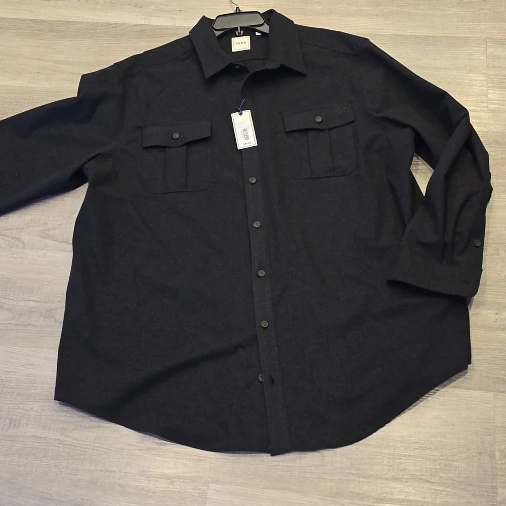 Rowm Men's button front button cargo pocket shirt  jacket gray Layer New 2XB Hot - Picture 2 of 5